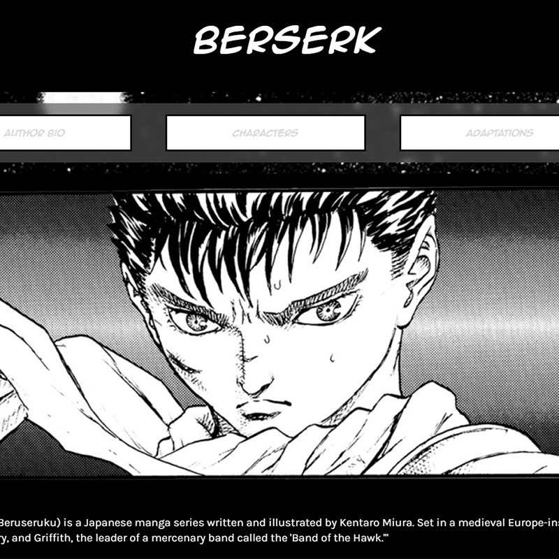 Screenshot of Elden Berserk page, showing character Guts and menu elements.